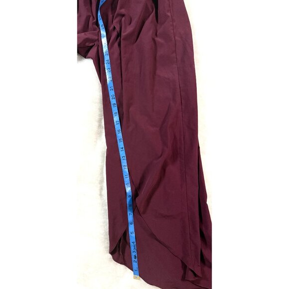 Wide-Leg Burgundy Athletic Pants Overlap Detail High Waist Elastic Blend Size M - Picture 6 of 8